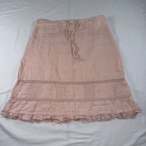 Old Navy VTG Women's Y2K Size 4 Pink 100% Linen Lace Trim Ruffle Hem Skirt - Picture 8 of 8